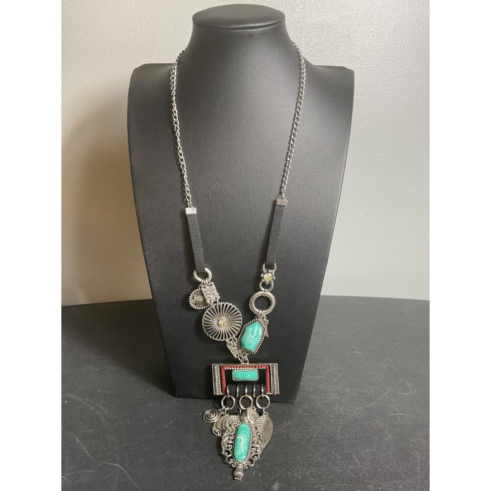 Bohemian Statement Necklace With Turquoise Accents & Intricate Silverwork